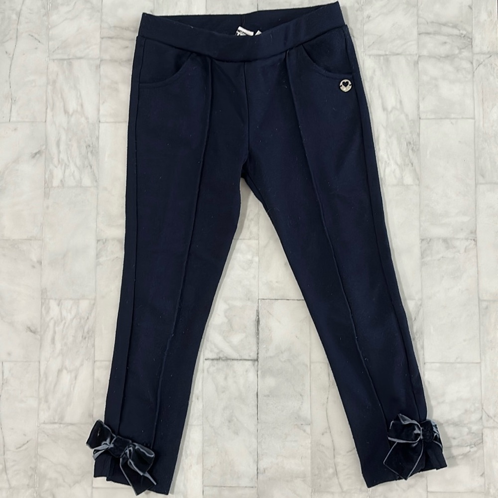 iDo Girl’s Blue Jersey Pants with Velvet Bows